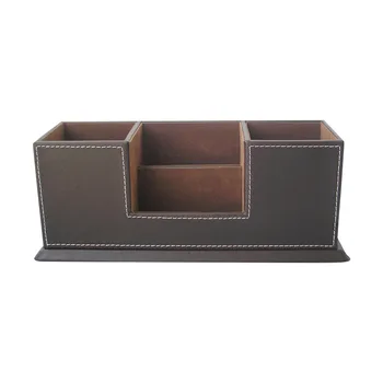 

Container 4 Compartment Faux Leather School Storage Case Mobile Phone Bins Bedroom Office Stationery Pen Holder Desk Organizer
