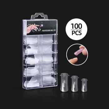 

100pcs Clear Nail Forms Acrylic False Fake Nails Full Cover Quick Building Mold Tips Dual Forms Nail Finger Extension