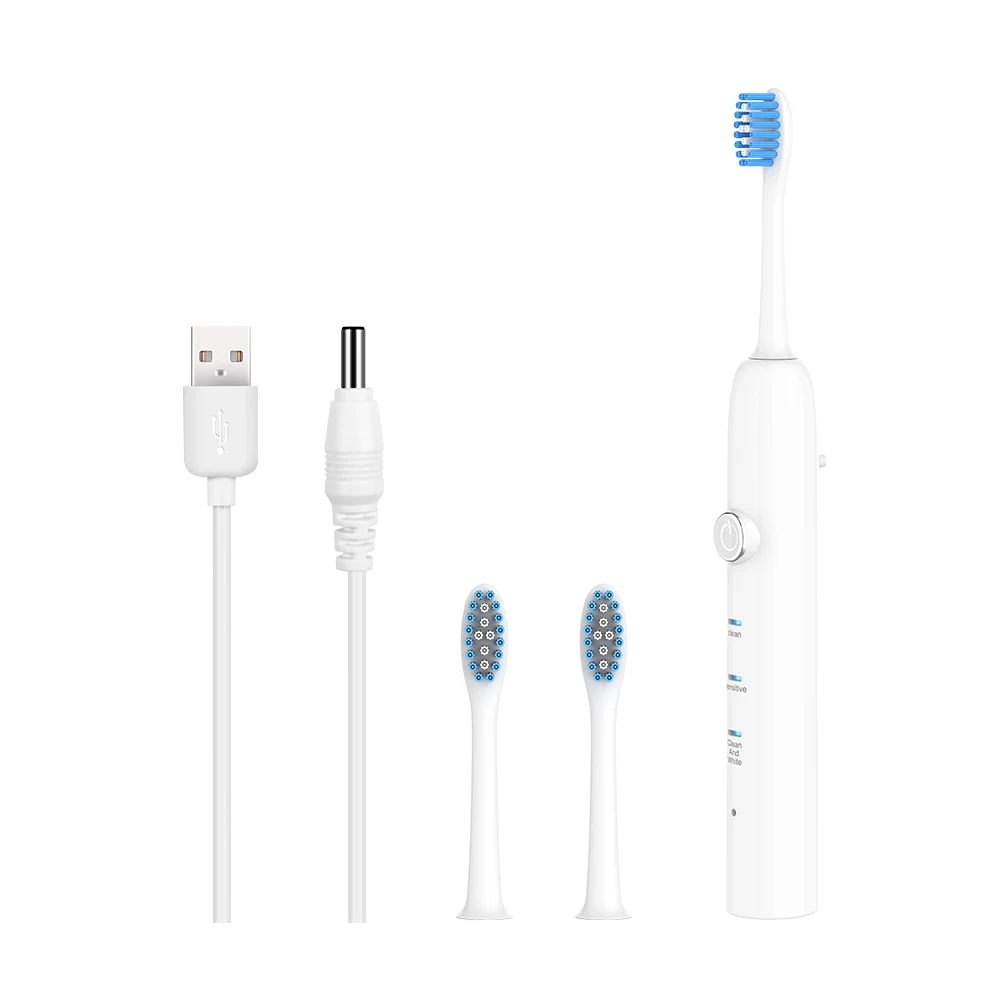 USB Charge White AZDENT, новинка, Индуктивная USB перезаряжаемая электрическая зубная щетка, 3 режима, ультразвуковая зубная щетка, 3 сменные головки DuPont, водонепроницаемая - Цвет: USB Charge White
