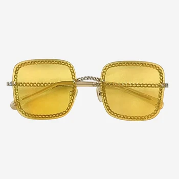

2019 New Fashion Square Sunglasses for Women Brand Designer with Chains Oculos De Sol Feminino Female Chain Sun Glasses