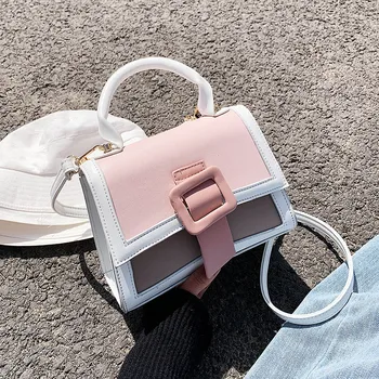 

Contrast Color PU Leather Crossbody Bags For Women 2020 Lady Shoulder Messenger Bag Female Travel Handbags Small Totes