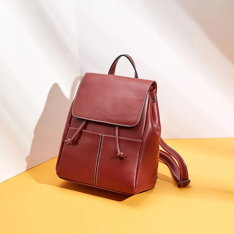 BISON DENIM многофункциональный женский рюкзак из спилка, женские сумки через плечо, брендовый маленький женский рюкзак, mochila feminina B1833 - Цвет: Red