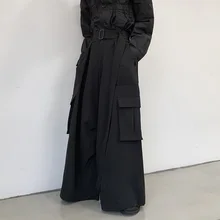Мужская Уличная одежда в стиле хип-хоп, панк, готический стиль, шаровары с ремнем, японские Свободные повседневные широкие брюки карго, мужские кимоно, прямая юбка, брюки