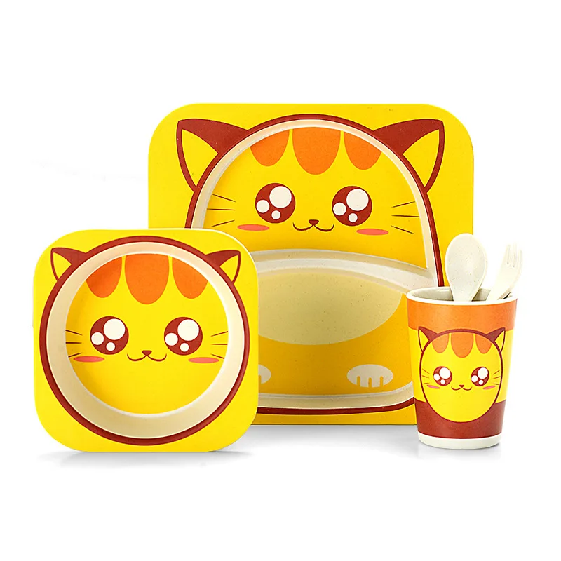 

Square Dinner Plate Children Tableware Spoon Fork Cup Set Bamboo Fiber Environmental Protection Creative Animal Baby Divider
