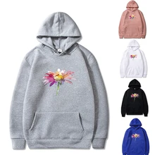 Moda moletom com capuz masculino primavera outono manga longa pulôver all match moletom feminino bonito floral impressão pullovers harajuku masculino