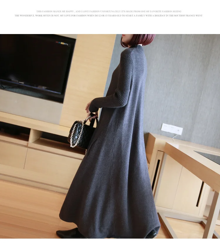 BKMGC Women Turtleneck Knitted Sweater Dress Autumn Winter Elegant Elastic Long Sleeve Thick Pullover Loose Long Warm Dress