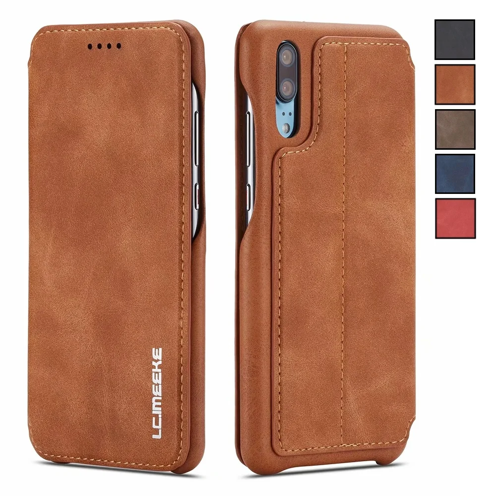 Luxuriöse Leder-Flip-Cover-Hülle für Huawei P20 P30 P40 Pro Lite Thin Slim mit Kartensteckplatz_voghion.com