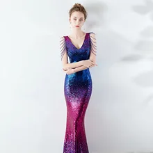 

Gradient Evening Dresses Long Luxury 2022 Sequines Crystal Beading Formal Prom Gowns Sleeveless Mermaid robe de soirée femme