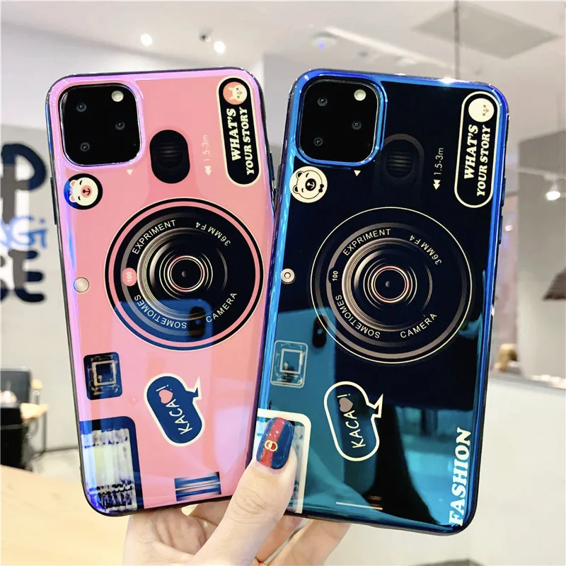 

Blue Light Camera Phone Case For iPhone 11 Pro Max XR X XS Max Glossy Bling Cute Cases For iPhone 6 6s 8 7 Plus Soft TPU Covers