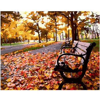 

RIHE Fallen Leaves Bench DIY Painting By Numbers Kit,Canvas Coloring Paint By Numbers, Painting Calligraphy Home Decor 40x50cm