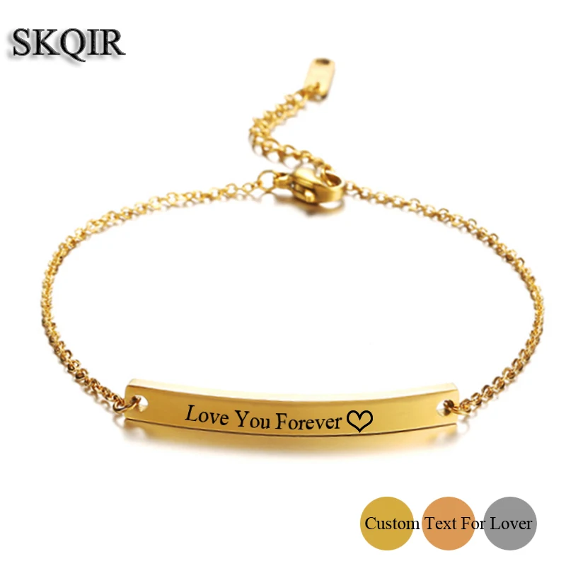 

Customized Bar Chain Bracelet Personalized Custom Name Letter Charm Bangle Blank Engraved Your Words Jewelry Gift for Women