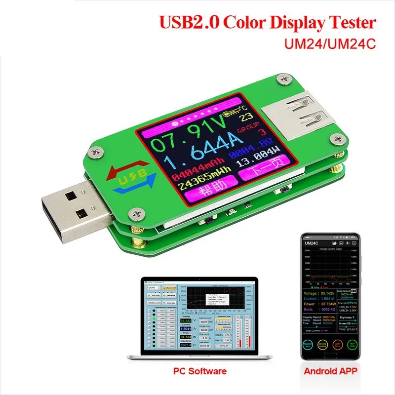 

UM24 UM24C APP USB 2.0 LCD Display Voltmeter ammeter battery charge voltage current meter multimeter cable measure Tester