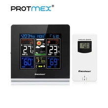 Беспроводная цветная метеостанция, Protmex PT3379C будильник с наружной/внутренней температурой, влажностью, давлением и фазой Луны