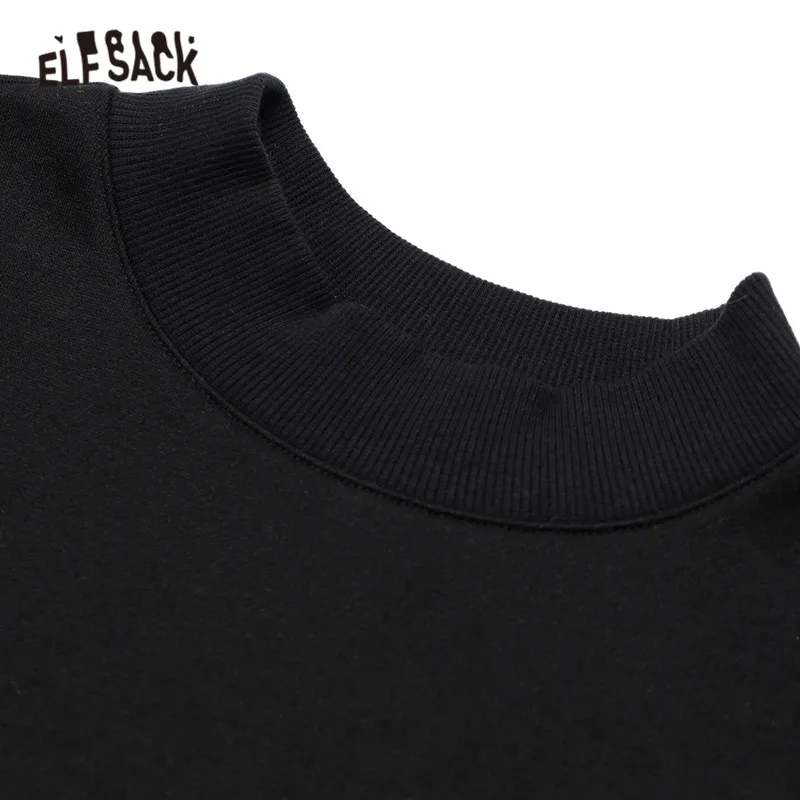 ELFSACK, черные, одноцветные, с мультяшным принтом, вязаные женские кофты, осень, с длинным рукавом, повседневные, для офиса, для девушек, большие размеры, толстовки