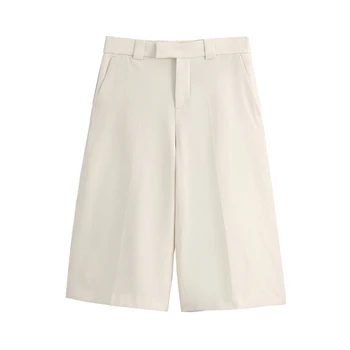 

Women Chic Pockets Knee Length Pants Fashion High Waist Zipper Fly Female White Short Pants Pantalones Cortos