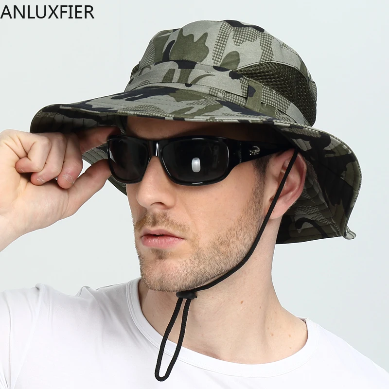 

H7270 Fisherman Hat Man Sun Protection Summer Bucket Cap Outdoor Mountaineering Fishing Sunscreen Foldable Male Camouflage Hats