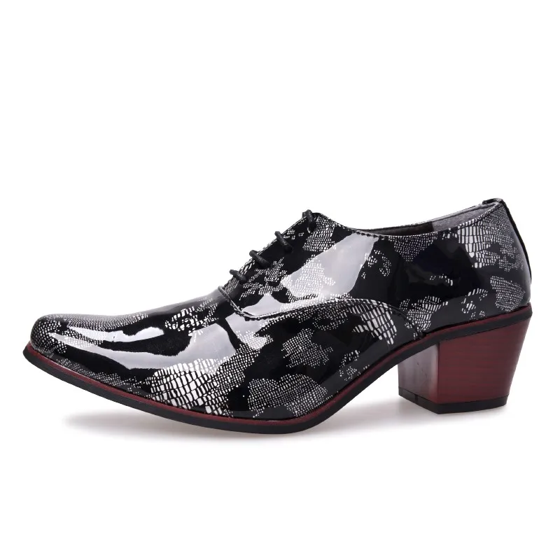 

New Italian Designer Man Formal Dress PU Leather High Heels Oxfords Pointed Toe Height Increasing Men's Handmade Shoes
