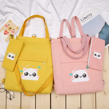 

PURFAY Canvas Women Shoulder Bag Cotton Tote Shopper Bag Eco Reusable Shopping Bag Handbag Cloth Messenger Student Backpack