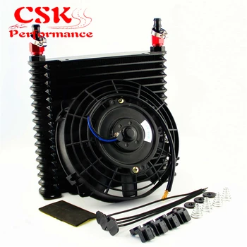 

8-AN 32mm Aluminum 17Row Engine/Transmission Racing Oil Cooler+7" Electric Fan w/ Fittings Black