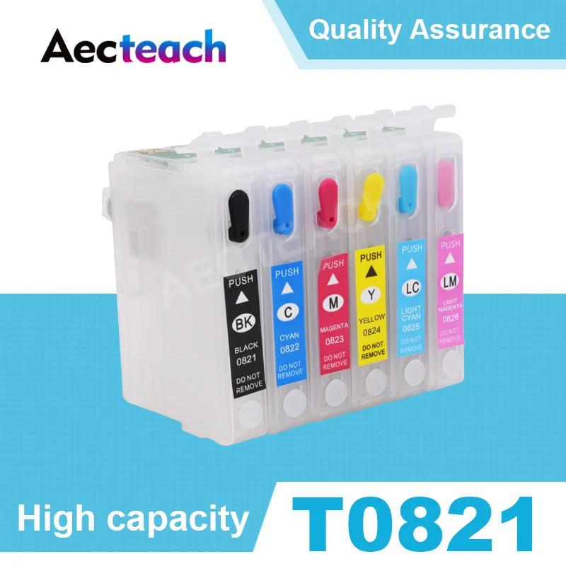 

Aecteach T0821 T0822 T0823 T0824 T0825 T0826 Printer Ink cartridge for Epson Stylus Photo T50 R290 R295 R390 RX590 Printer