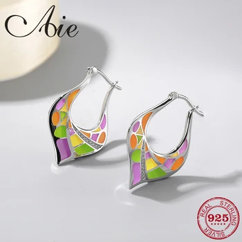 

Fashion DIY gift 925 Sterling Silver geometric patterns Water Drop shape colorful Enamel fine Dangle Earrings Party Jewelry