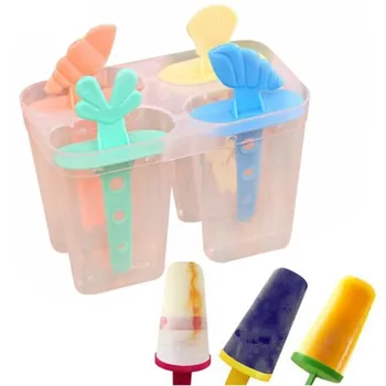 

1pcs Homemade DIY 4 Cell Ice Cream Pop Mold Summer Popsicle Maker Lolly Mould Tray Pan Conch Snail Shell Handle Cute Ice Tools