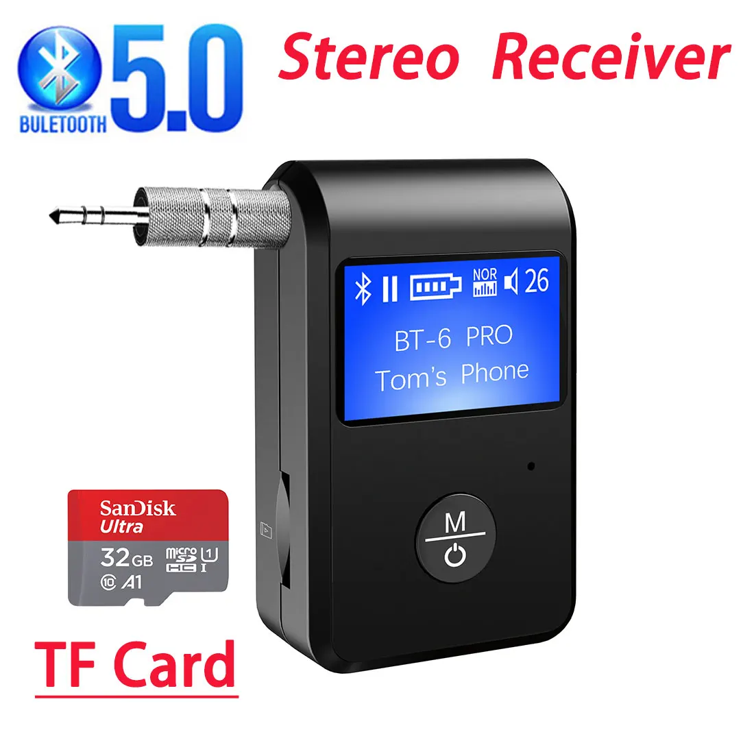 Bluetooth 5.0 Audio Receiver HIFI Stereo TF Card LED Display Wireless