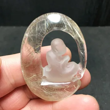 

Natural devil hair crystal Buddha pendant, one of the seven treasures of Buddhism, crystal, jade, agate