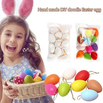 

12pcs White/colorful Kids DIY Craft Painting Egg Toys Hand Painted Hanging Easter Decoration Handmade Birthday Pendants Ornament