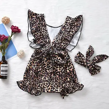 

Newborn Baby Girl Leopard Print Romper Jumpsuit Headband Outfit Clothes
