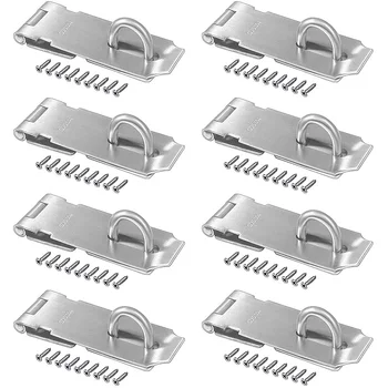 

8Pcs 4.2 Inch Long Door Hasp Latch 2mm Thickness Lock Cabinet Gate Buckle 304 Stainless Steel Rust-Proof Padlock Silver