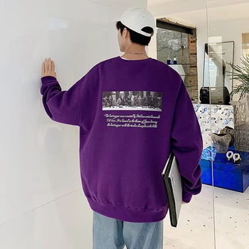 

Men Oversized Harajuku Hoodies 2020 Autumn Man Streetwear Casual Print Sweatshirts Hoodie Hip Hop Loose Purple Hoodie