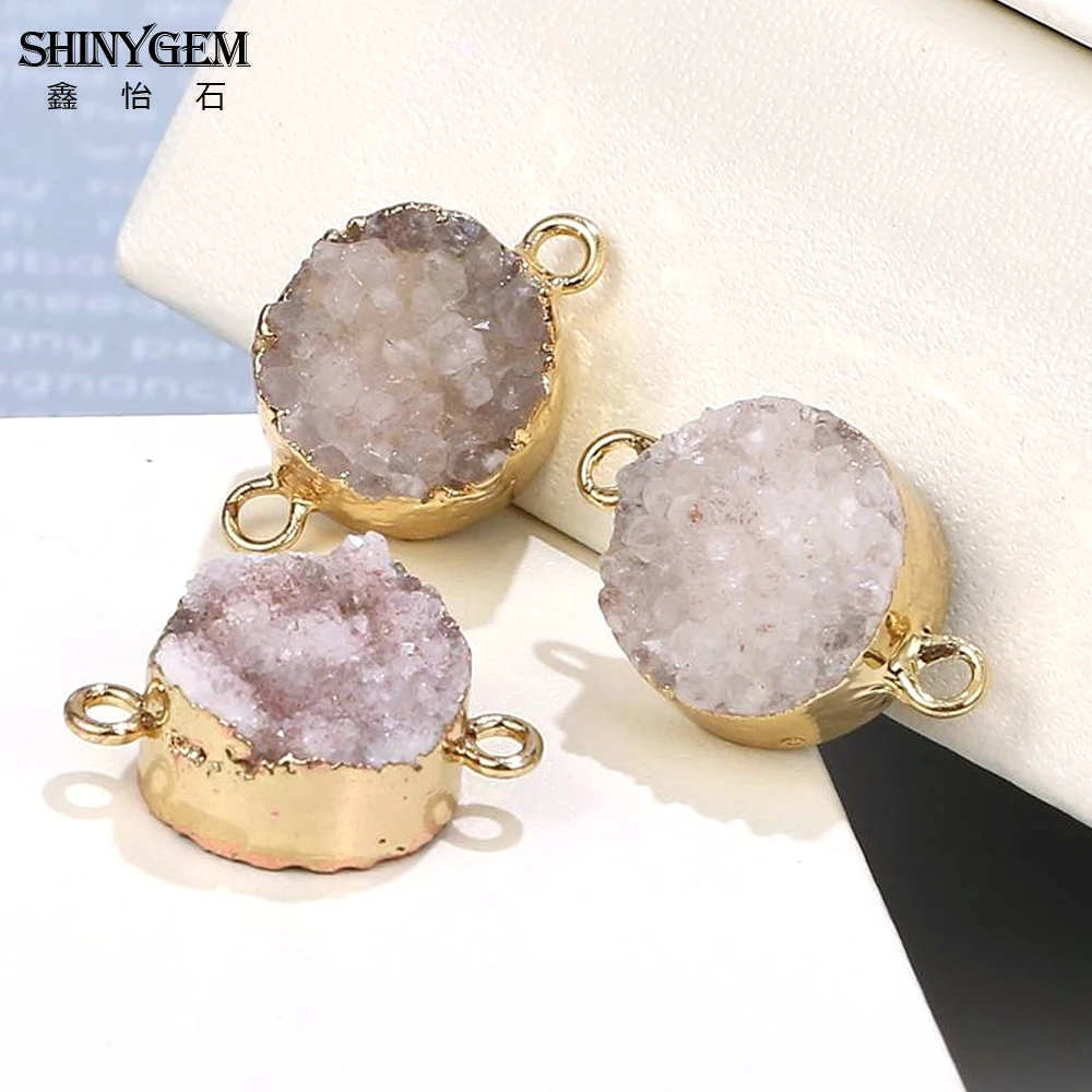 ShinyGem 15*15 мм круглый натуральный кристалл Druzy шармы соединители позолота