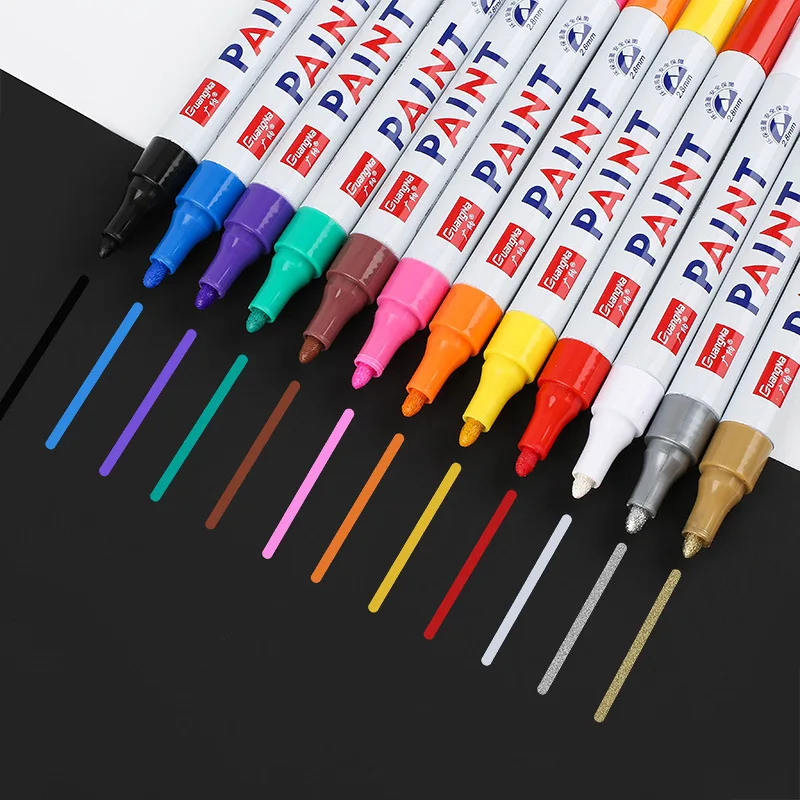 Rodadora de neumáticos de coche, marcador de pintura permanente de Metal, marcador oleoso, bricolaje, papelería, 12 colores, impermeable