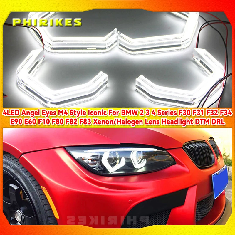 

LED Angel Eyes M4 Style Iconic For BMW 2 3 4 Series F30 F31 F32 F34 E90 E60 F10 F80 F82 F83 Xenon/Halogen Lens Headlight DTM DRL