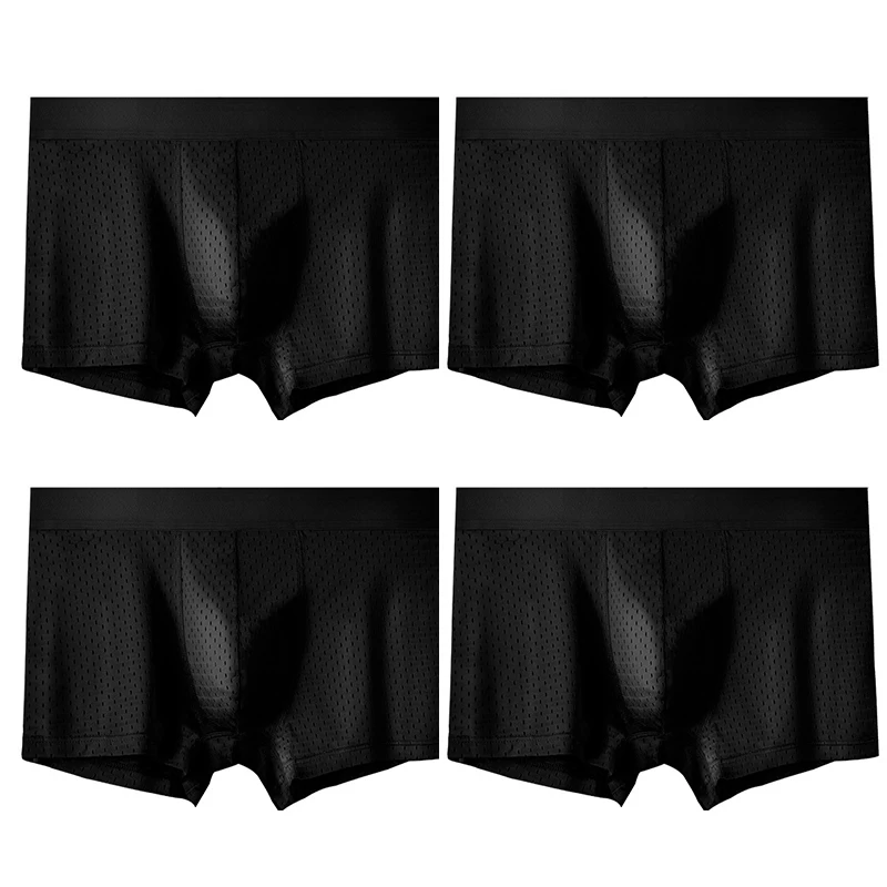4 Pcs/Lot Men's  Underwear  XXL Mesh Breathable Undies And Comfortable Men Panties Ice Silk Antibacterial Man Underpants 3XL