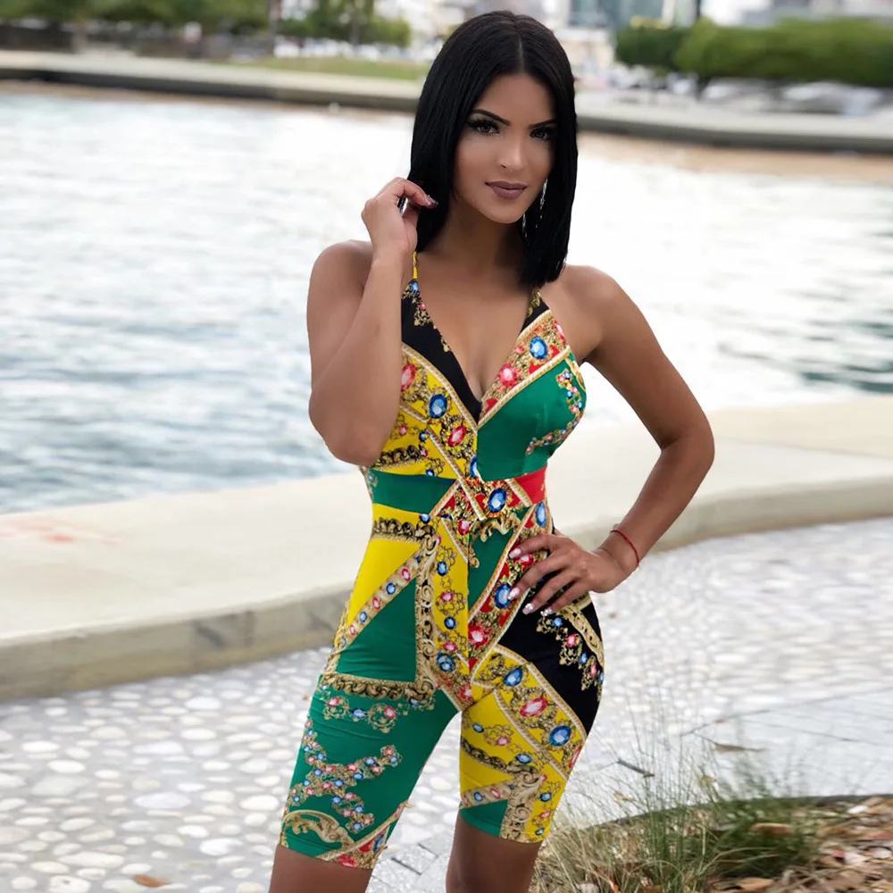 2021 Summer New Women's Fashion Sexy Digital Printed Sling Jumpsuit |