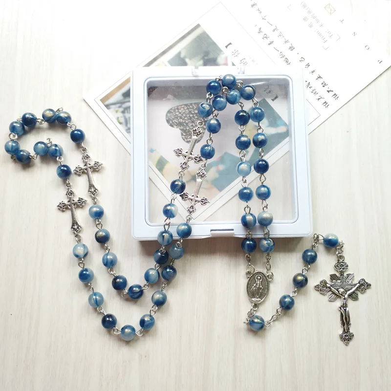 Blue Acrylic Rosary Necklace 2