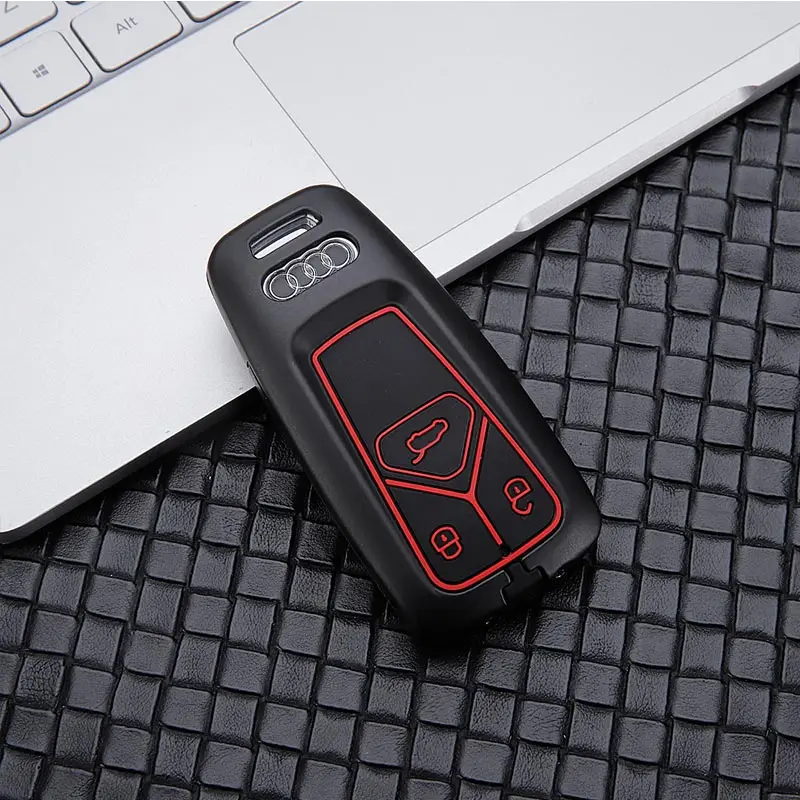 Black and Red Word Металлический корпус из углеродного волокна крышка ключа автомобиля чехол 3 кнопки для Audi A4 A5 A6 B6 B7 B8 A7 A8 Q5 Q7 R8 TT S5 S6 брелок аксессуары - Название цвета: Black and Red Word