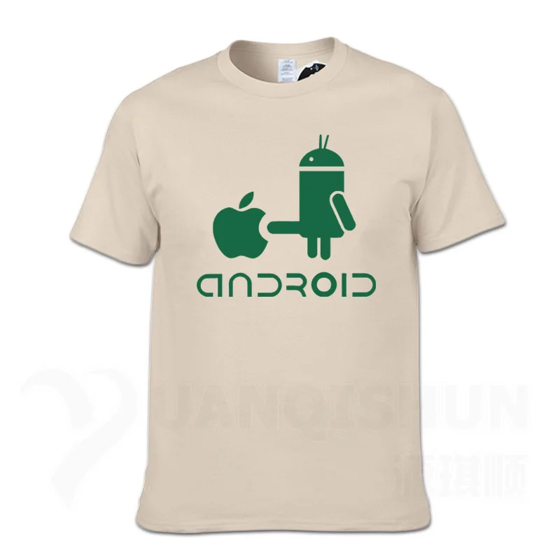 Sand color YUANQISHUN Creative Design Spoof Android Robot Funny Print Men's T Shirt New Cotton O-Neck Casual Tshirt Humor Top Tee - Цвет: Sand color