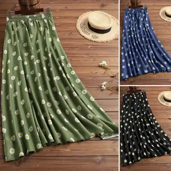 

ZANZEA Women Autumn High Elastic Waist Skirts Party Printed Robe Femme Holiday Casual Long Fashion Faldas Saia Oversized 5XL