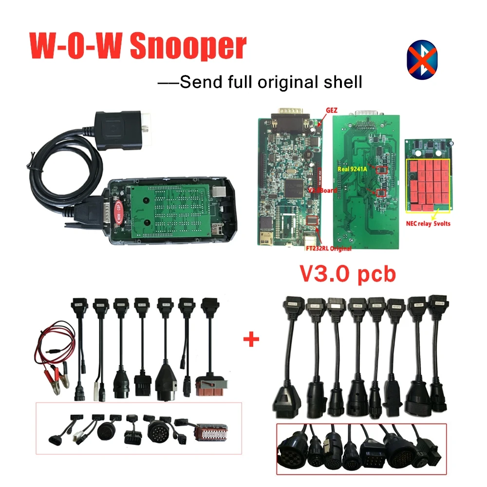 without bluetooth W-O-W C-D-P SNOOPER v5.008 R2/R5.0012 keygen на cd v3.0 pcb bluetooth автомобили Грузовики obd2 сканирующий диагностический инструмент+ 8 шт. автомобиль/грузовик кабель - Цвет: without bluetooth