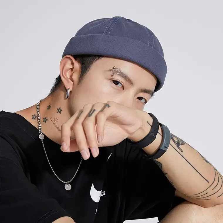 

hiphop Mens Retro Docker denim Cap Hat Drawstring Skullcap Beanie Rolled Cuff Brimless Cap