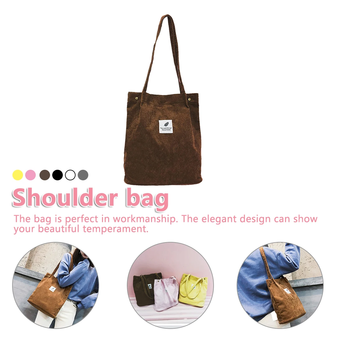 Женские однотонные вельветовые сумки на плечо Экологичная сумка для покупок сумка сумки через плечо Сумочки Повседневная сумочка
