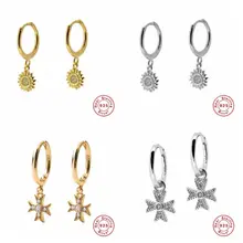 925 твердого стерлингового серебра Для женщин крест подсолнечника Шарм серьги-гвоздики в виде кольца дружбы Подарочные Кольца для девочек-подростков, друзья A30