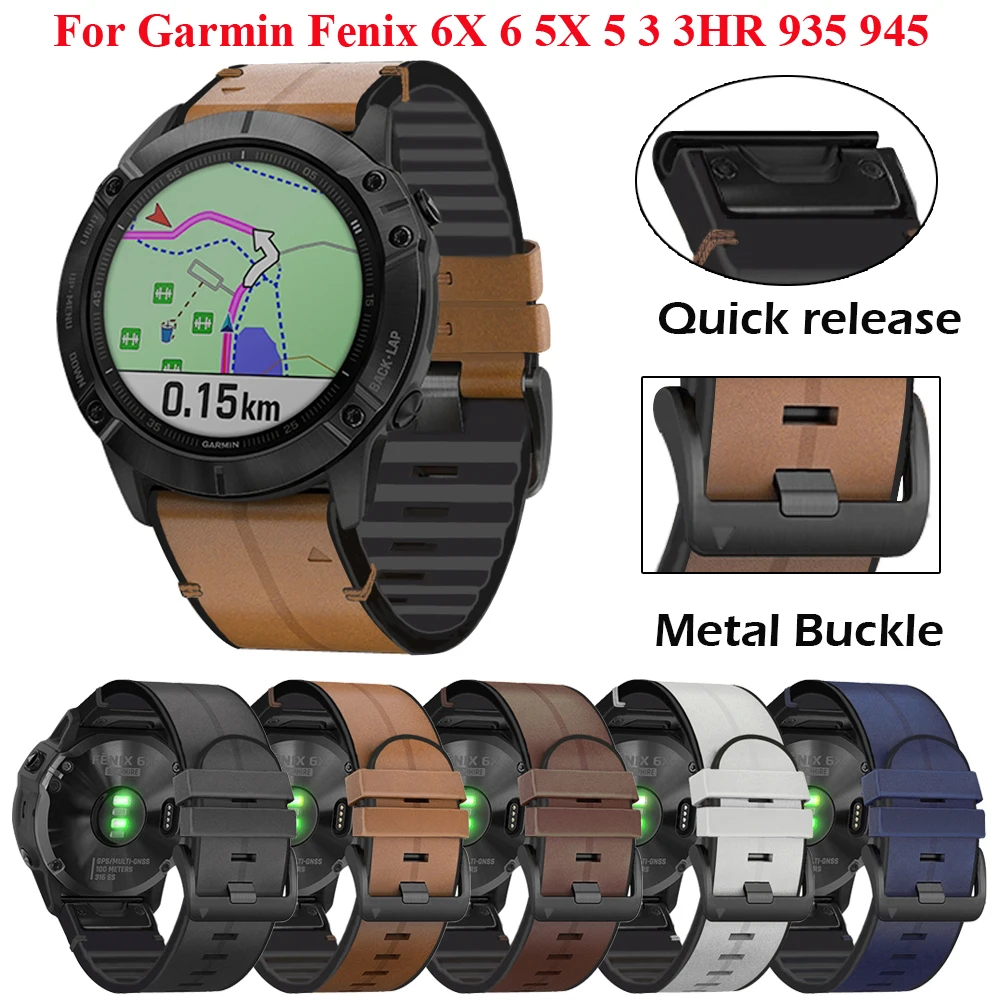 22 26mm Quickfit correa de reloj para Garmin Fenix 6 6X Pro 5X 5 Plus 3HR 935 945 S60 de cuero genuino reloj de banda de silicona pulsera