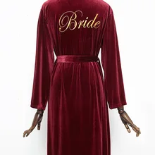 Сексуальное платье невесты с буквенным принтом и вышивкой; мягкий шелковистый велюровый Халат; кимоно; Повседневное платье до колена; ночная рубашка; Изысканный свадебный подарок