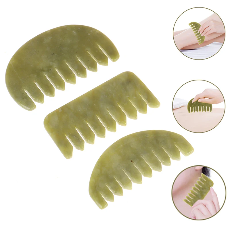 1PCS GuaSha Board Comb Natural Jade Face Body Care Scraping SPA Massage Stone Relaxation Comb Health Care
