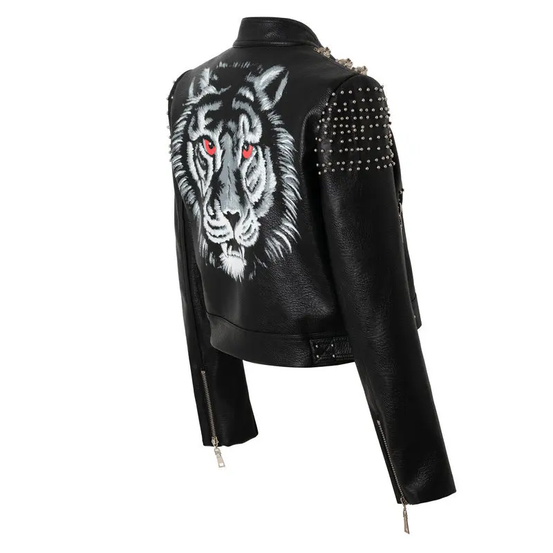 Spring and Autumn Tiger Pattern Punk Rock PU Leather Jacket Women Rivet Motorcycle  Coats and Jackets DJ Club Jacket - AliExpress