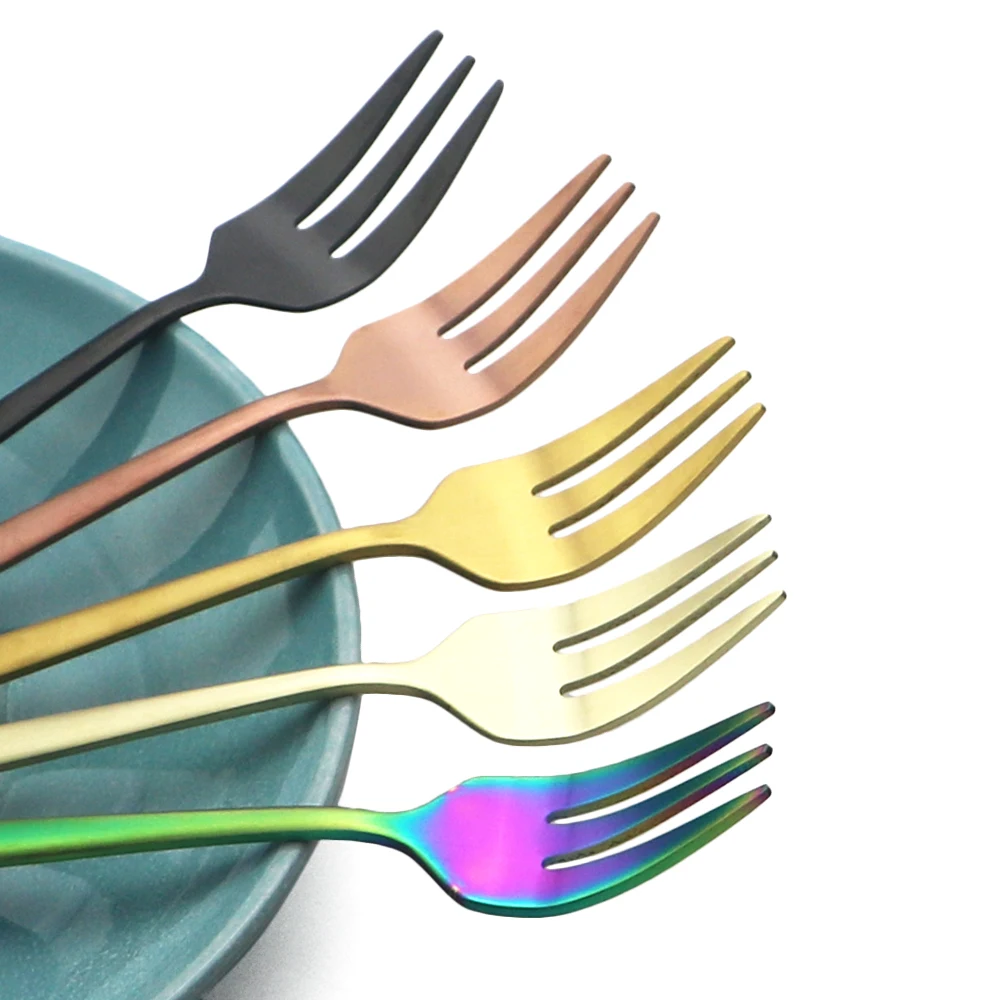 Colorful Cutlery Set Dinnerware Set Knife Fork Spoon Tableware Cake Fruit Fork Stainless Steel Flatware Kitchen 6/30P
